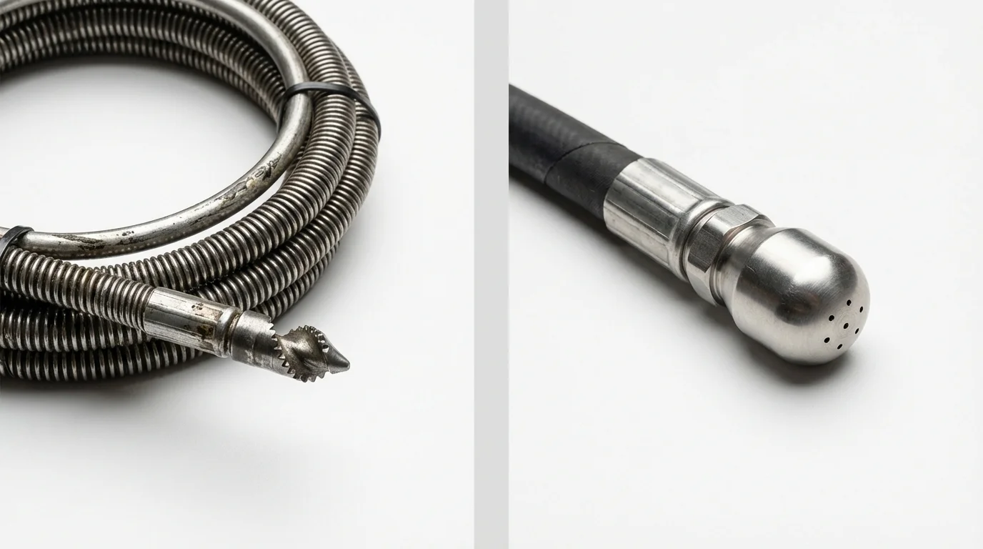 Drain snake cable and hydro jetting nozzle used for drain cleaning in Mauldin, SC