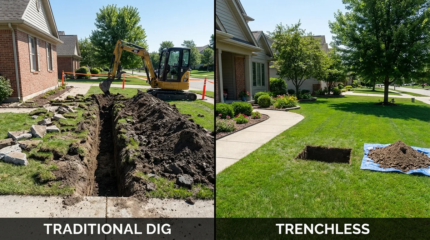 Trenchless sewer repair with minimal yard damage versus traditional excavation in Mauldin, SC